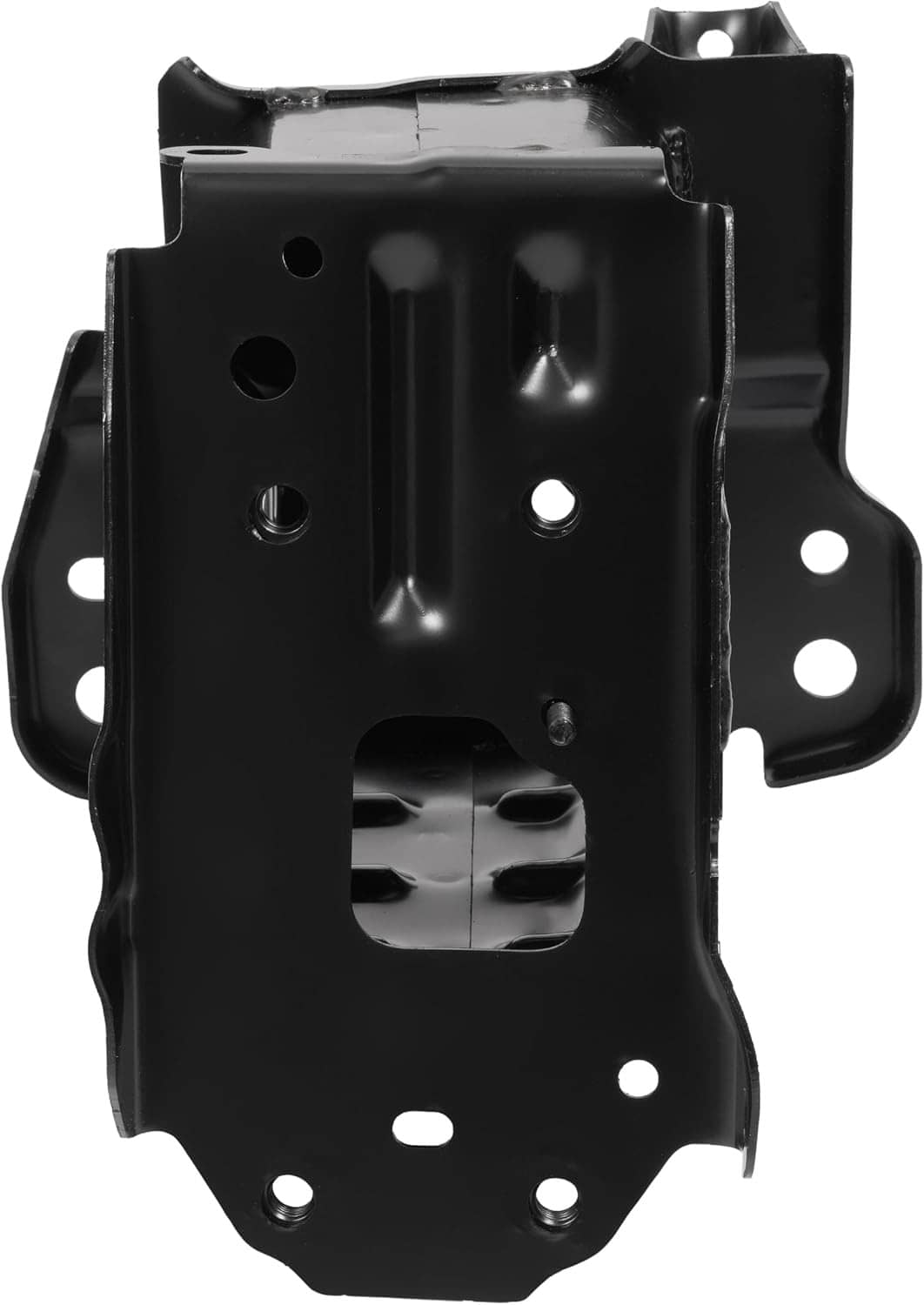 Front bumper reinforcement impact bar bracket, black steel with mounting holes