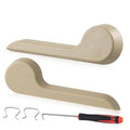 Beige plastic seat recliner handle lever with rounded grip and curved base