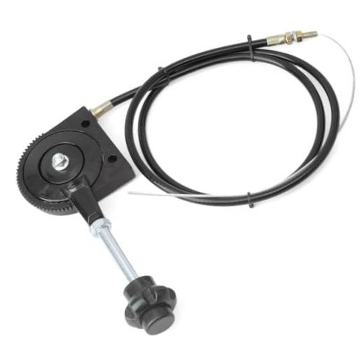Throttle control cable assembly with black housing, lever, and braided cable ends