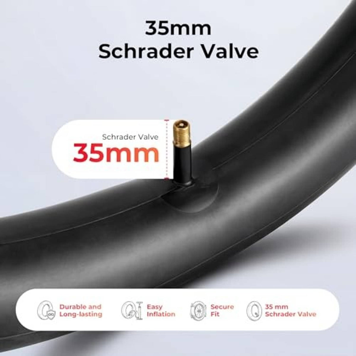 Black butyl inner tube with brass Schrader valve, 35mm length