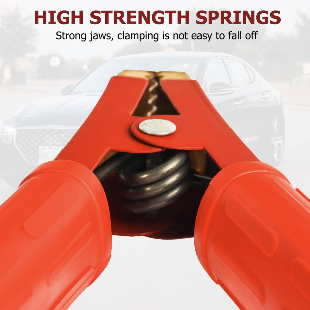 Red insulated jumper clamp with strong spring for secure battery cable connection