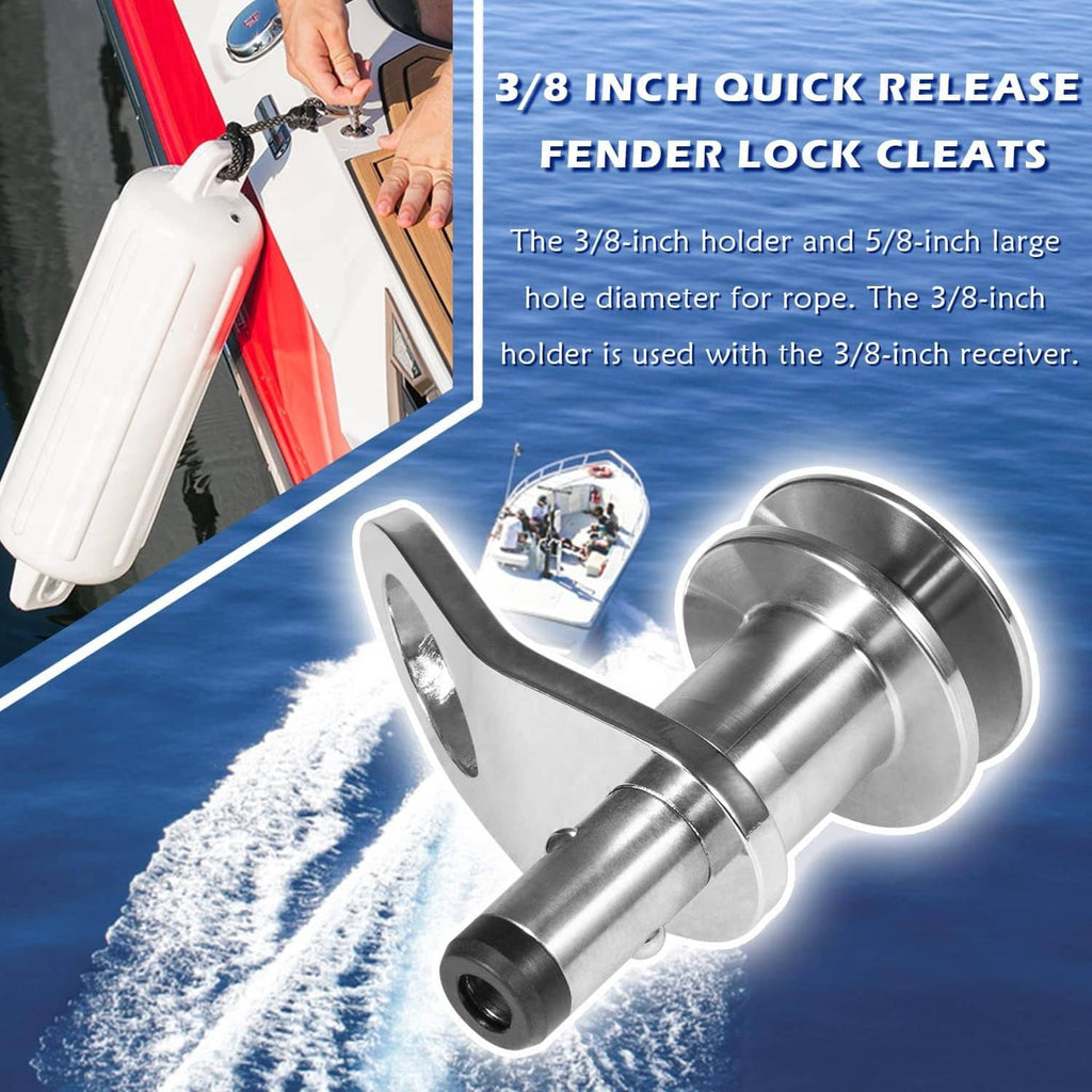Stainless steel quick-release fender lock cleat with rope and mounting setup