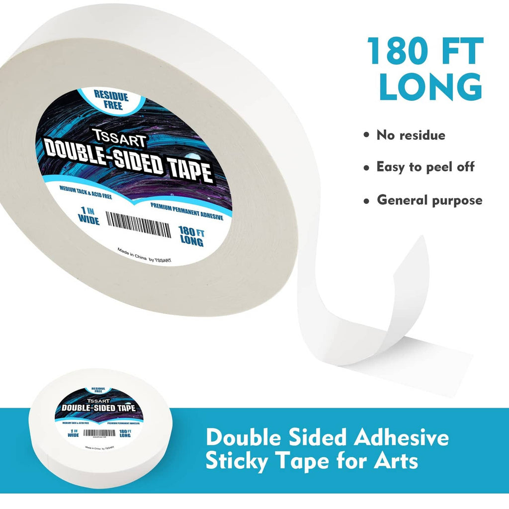 Translucent double-sided tape roll with loose strip end, 180 ft long