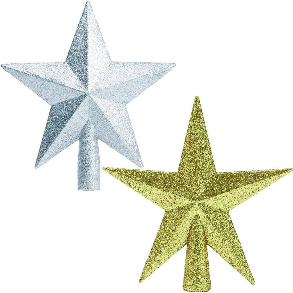 Glitter mini star toppers, silver and gold, each with a vertical cone base