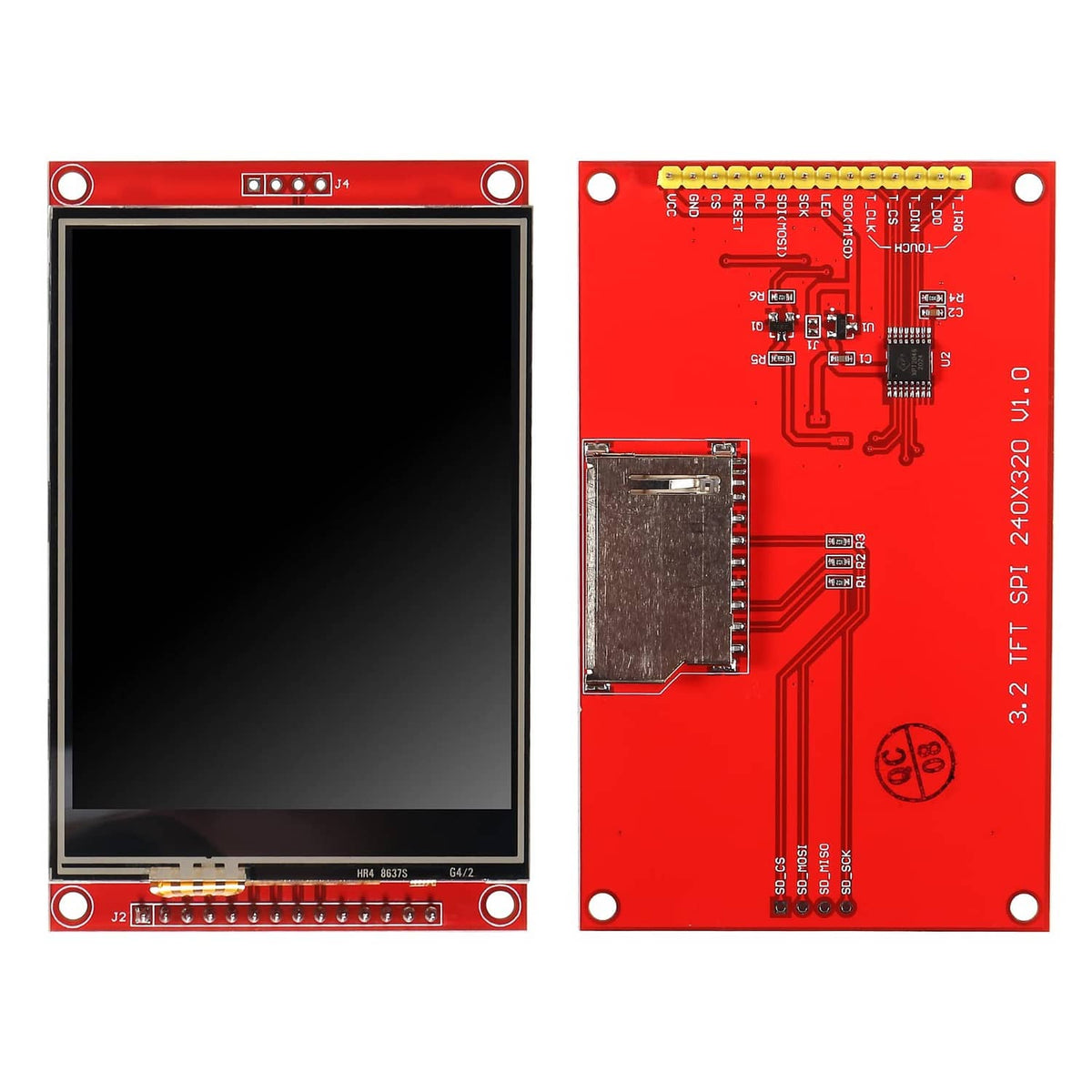 3.2-inch TFT LCD touch display module, blank screen and red circuit board rear