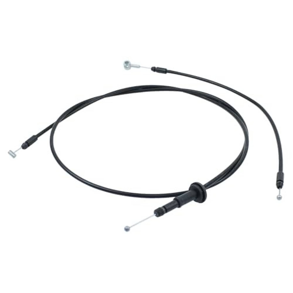 Black hood latch release cable assembly with molded connectors and metal end fittings