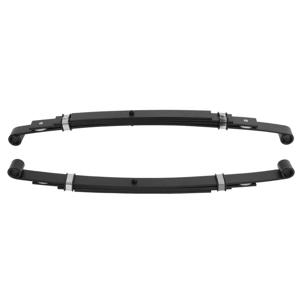 Black rear leaf springs with curved leaf packs and end mounting hardware