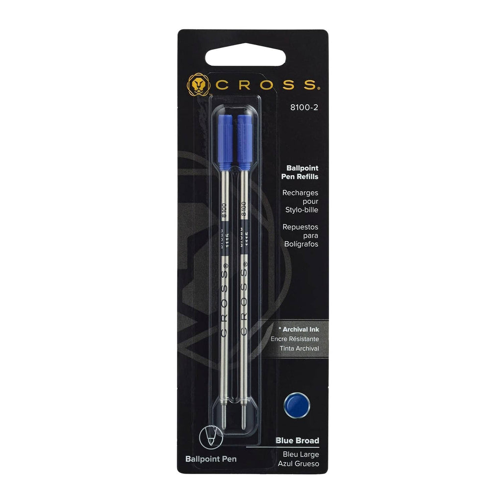 Cross ballpoint pen refill dual pack, blue ink, broad tip in retail package