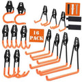 16-pack heavy-duty garage wall hooks, black brackets with orange J-shaped ends