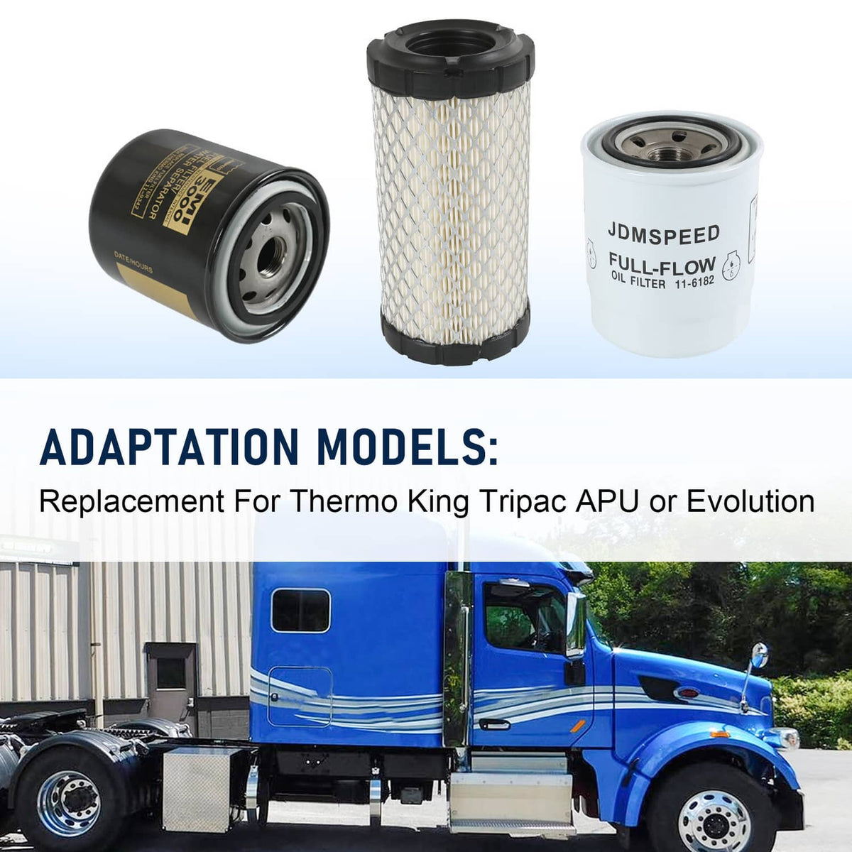 Replacement filter set: pleated air filter plus two canister oil and fuel filters, black/white