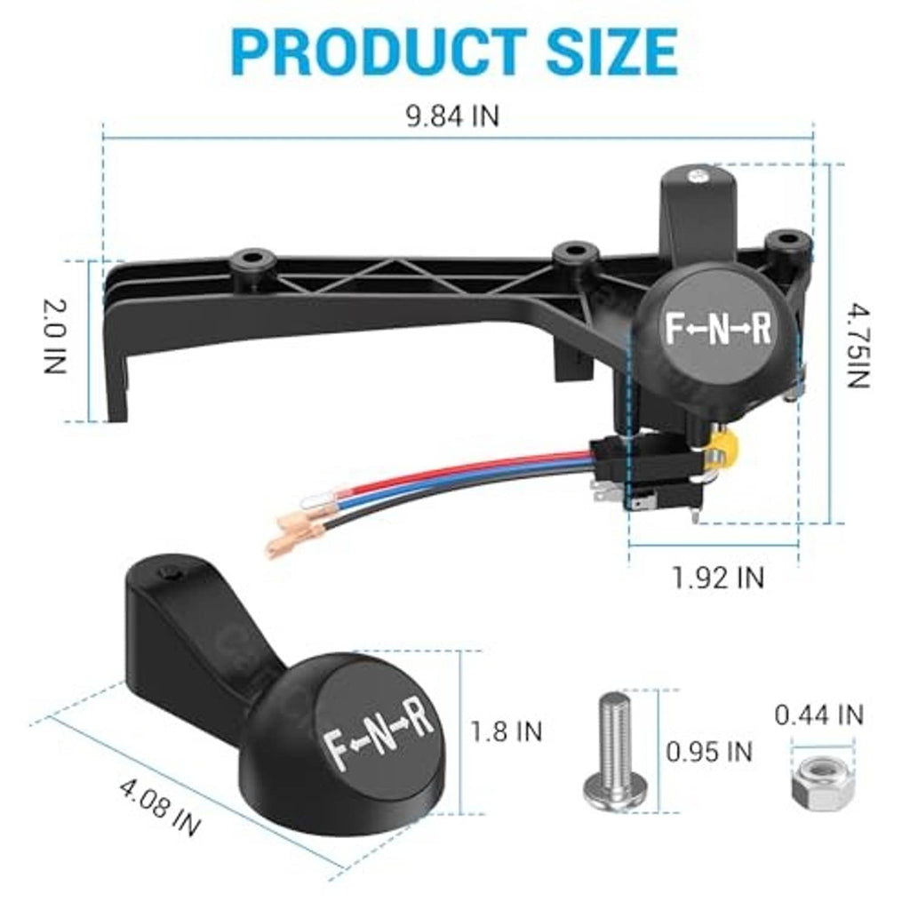 Forward and reverse shifter assembly with size measurements and mounting hardware