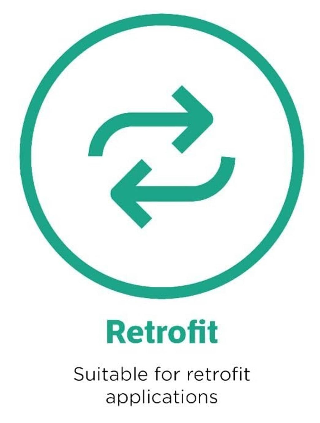 Retrofit suitable icon with green double-arrow symbol on white background