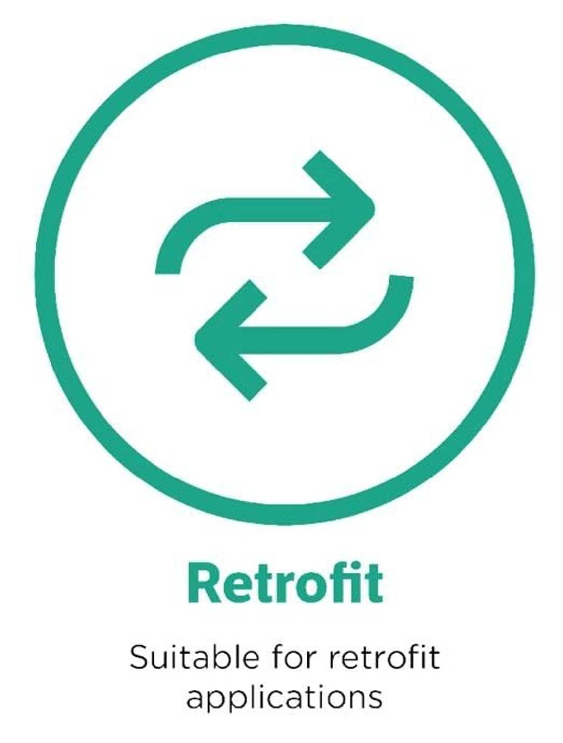 Retrofit suitable icon with green double-arrow symbol on white background
