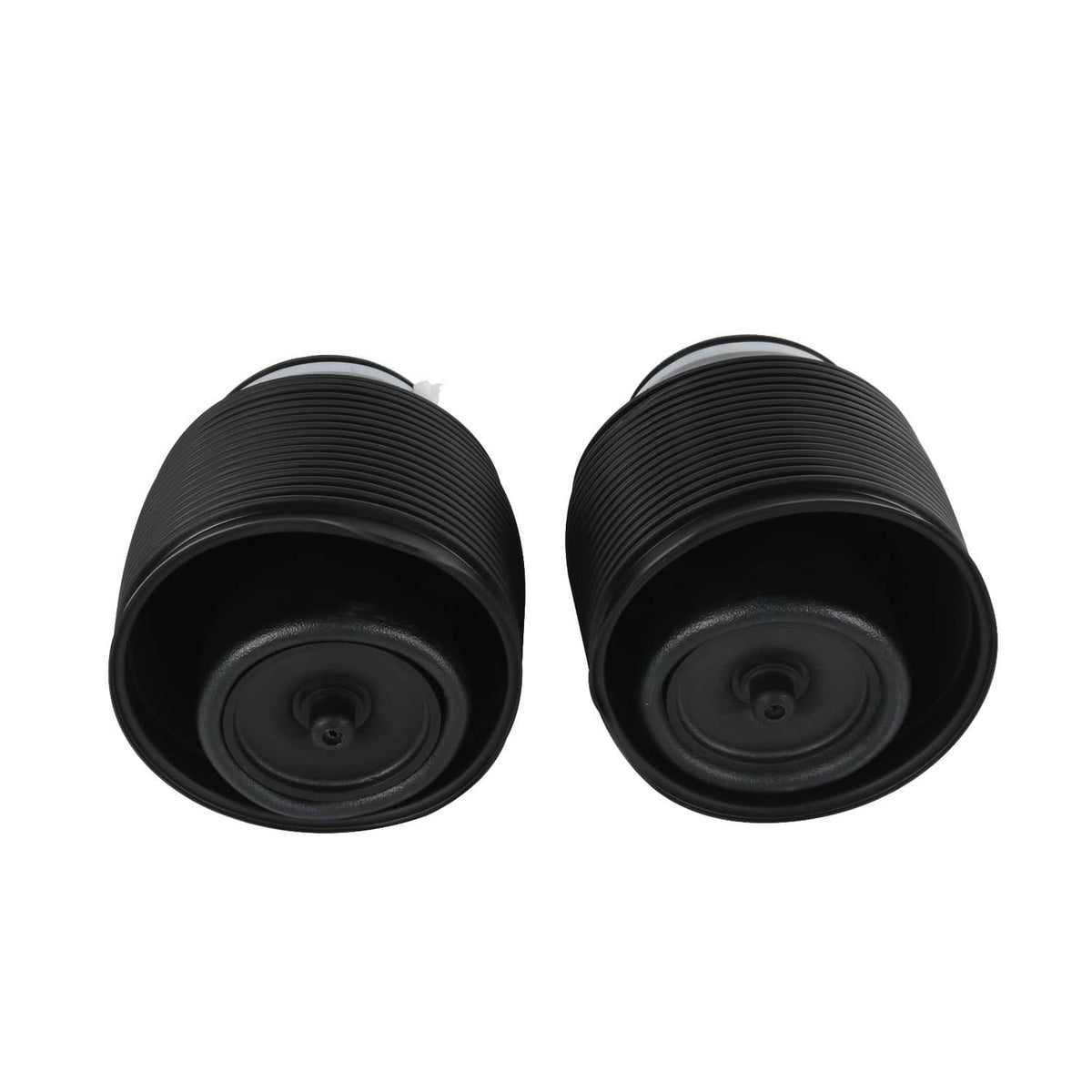 Two black air suspension spring bags, front views showing circular air ports.