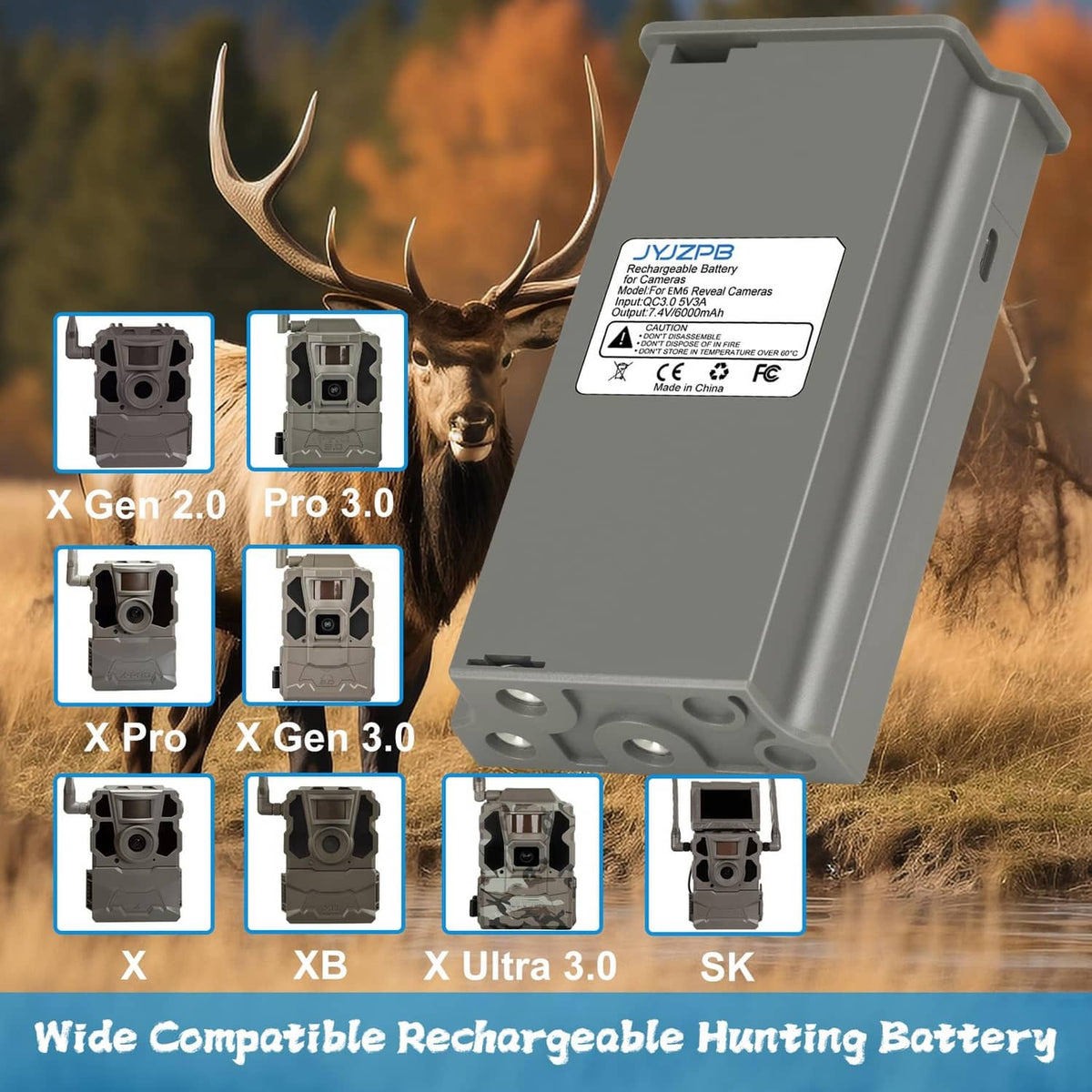 Gray rechargeable hunting battery pack with side ports and green LED indicator