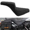 Black motorcycle tow-up seat with diamond quilted upholstery and contoured shape