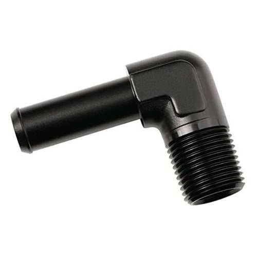 Black 90-degree hose barb fitting, 1/2 NPT male to 5/8 barb