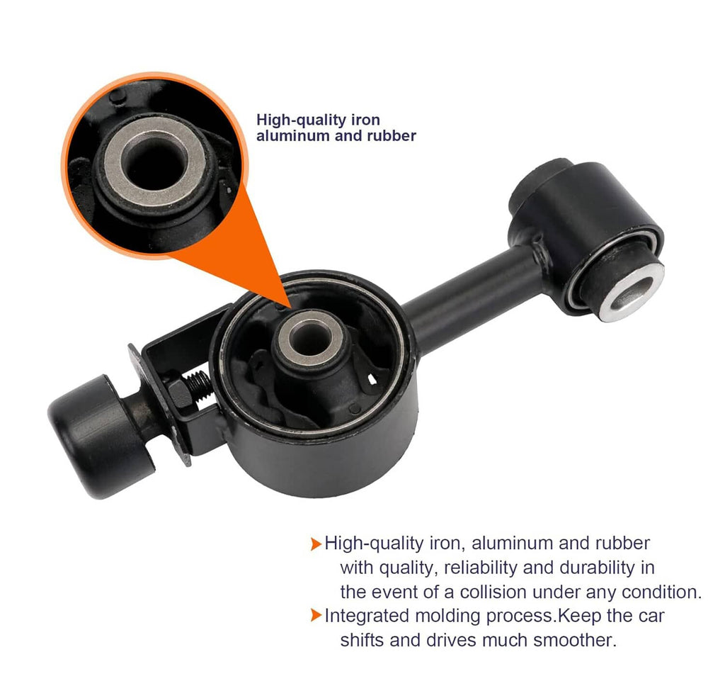 Engine motor mount upper torque strut showing center bushing and black metal arms