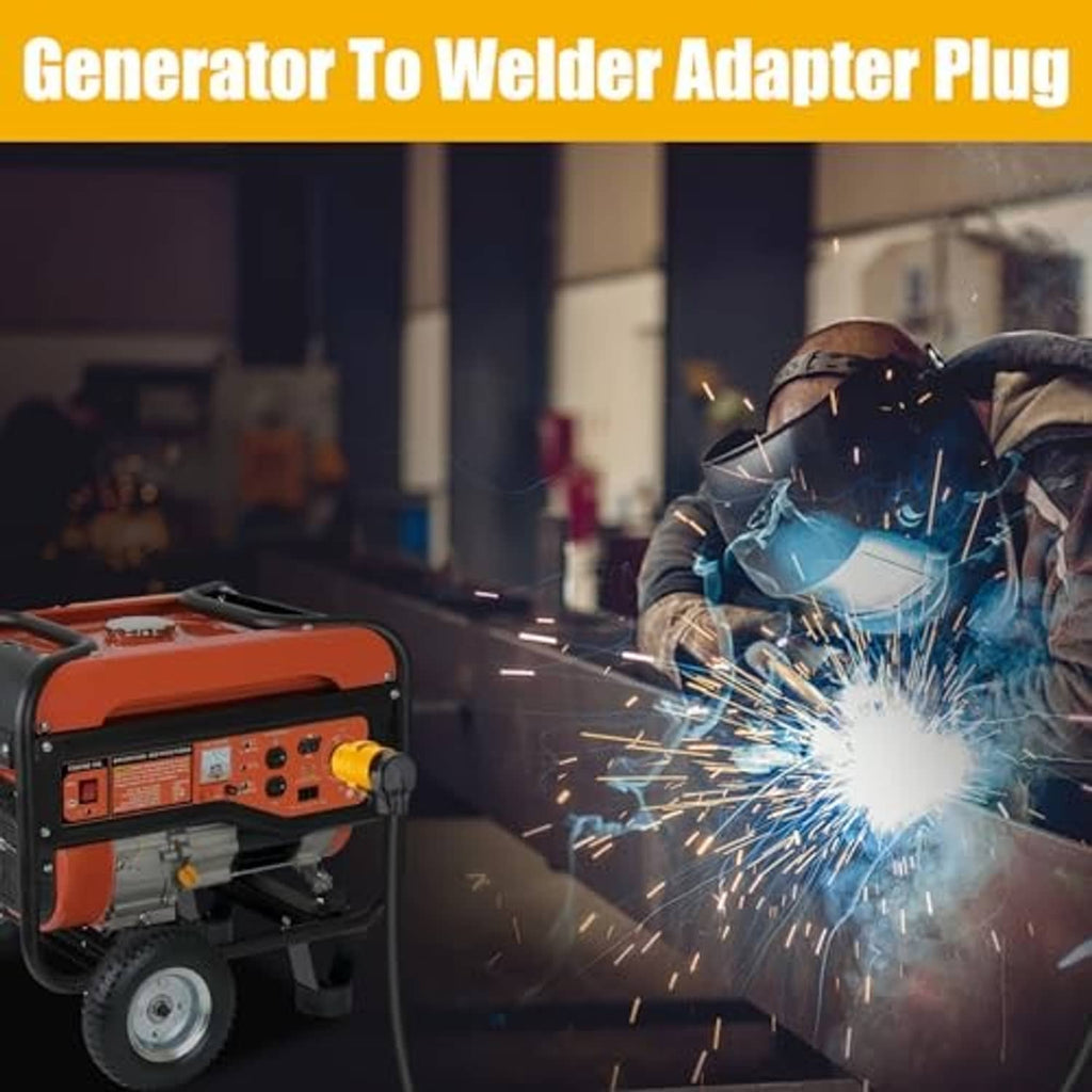 Generator adapter plug used for power connection during welding sparks in workshop