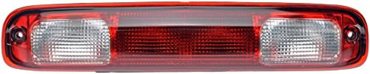 Center high mount stop light lens with two clear rectangular sections and red strip