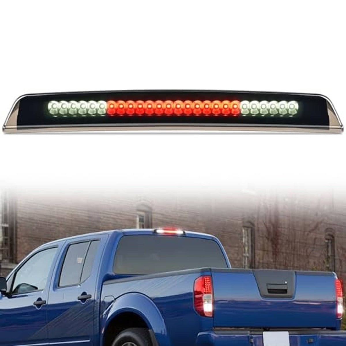 LED third brake light assembly with chrome-trim housing and red center LED strip