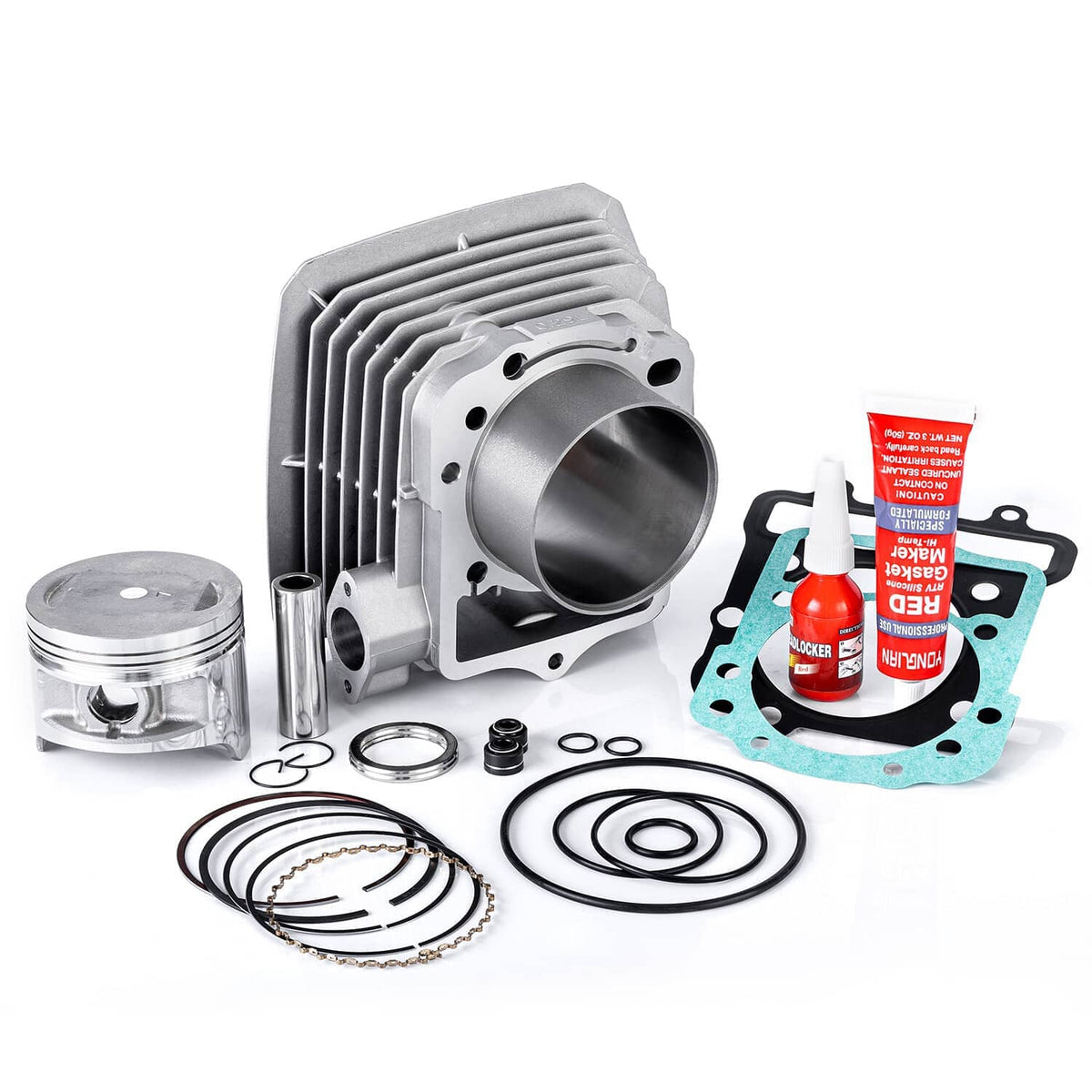 Silver cylinder assembly with piston, gaskets, and piston rings and seal O-rings