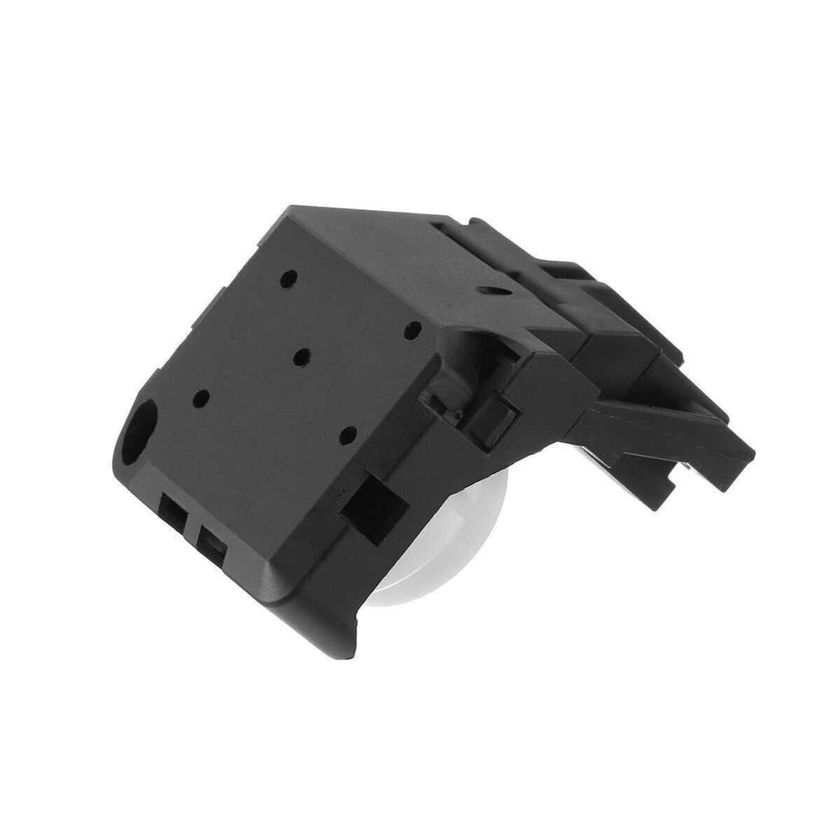 Ignition switch connector housing with white actuator and black plastic mounting block