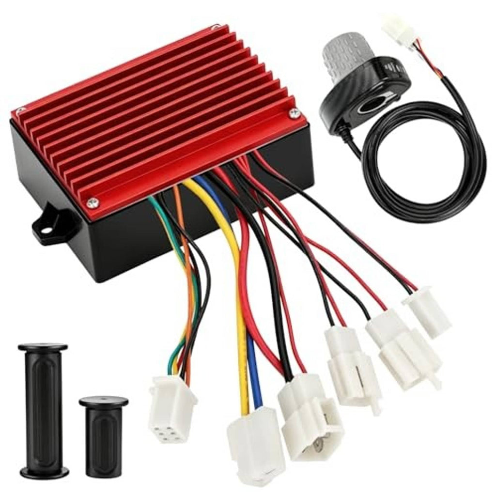 Red controller module kit with twist throttle grip, wiring harness, and connector plugs