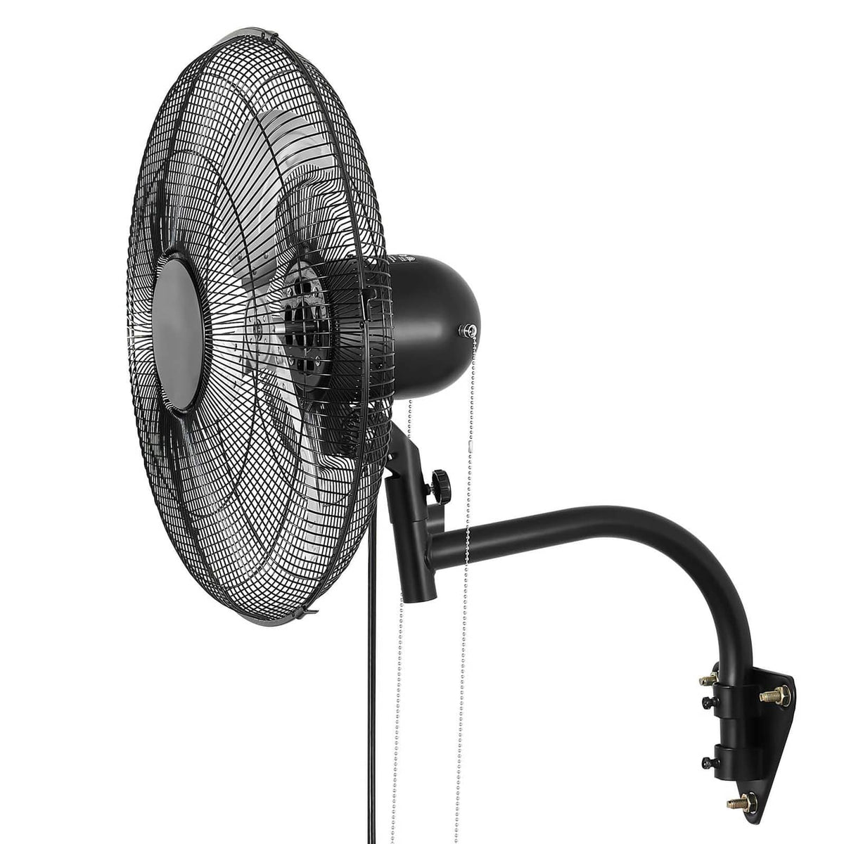 18-inch wall-mounted oscillating fan with black wire grille and wall bracket