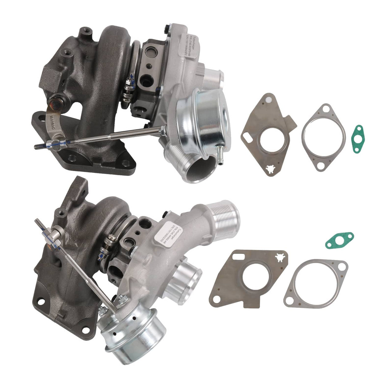 Turbocharger assembly with metal housing, plus mounting gaskets and seal pieces