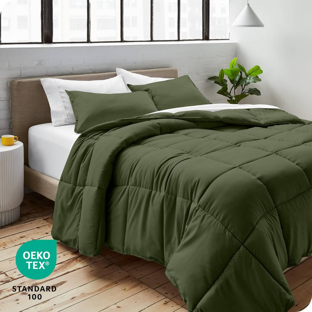 Cypress green comforter set with matching pillow shams on a bed