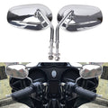 Chrome oval rearview mirror set with adjustable stems and mounting hardware for motorcycles