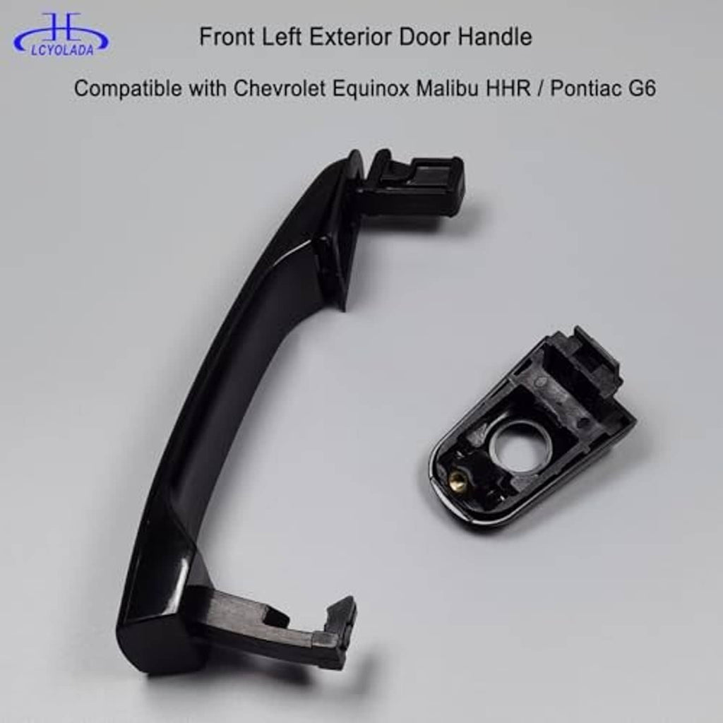 Front left exterior door handle set, textured black with keyhole and mounting base