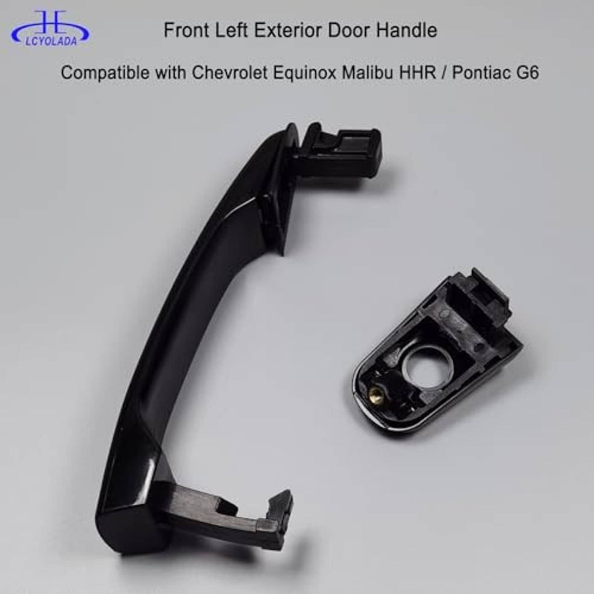 Front left exterior door handle set, textured black with keyhole and mounting base