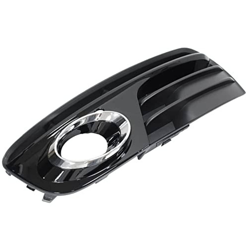 Glossy black fog light cover grille insert with circular chrome-ring opening