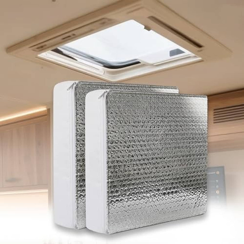 RV vent insulator pads set with silver reflective patterned surface and tie cords
