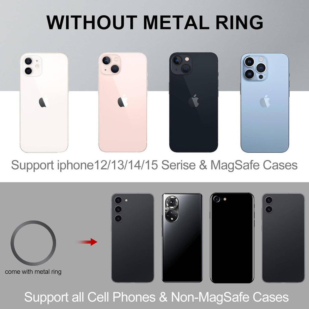 Magnetic phone holder compatible with iPhone and MagSafe cases without metal ring