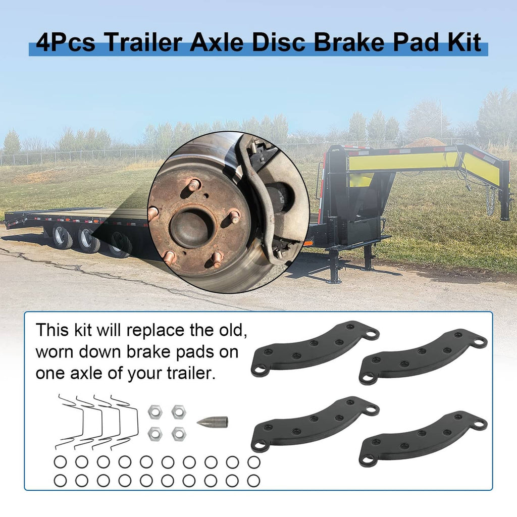 Four-piece disc brake pad kit with mounting holes and included springs and hardware