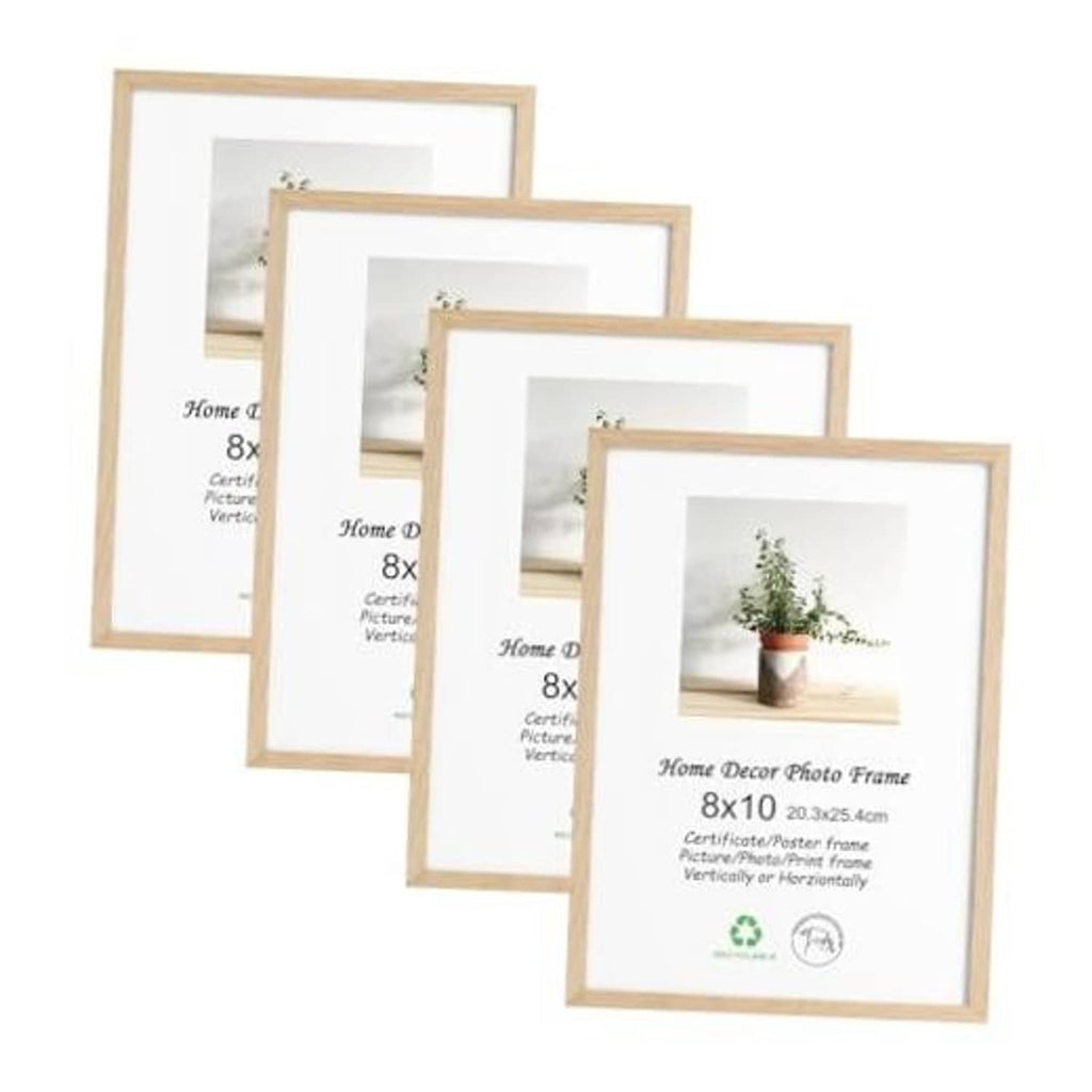 Natural oak 8x10 photo frame set of four, front views with clear glass