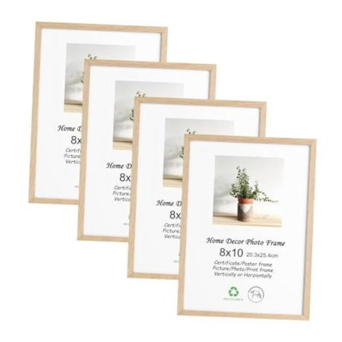 Natural oak 8x10 photo frame set of four, front views with clear glass