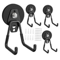 Four black magnetic hooks with screws and wall anchors for heavy-duty hanging