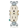 Light almond duplex electrical outlet with tamper-resistant shutters, two-socket design