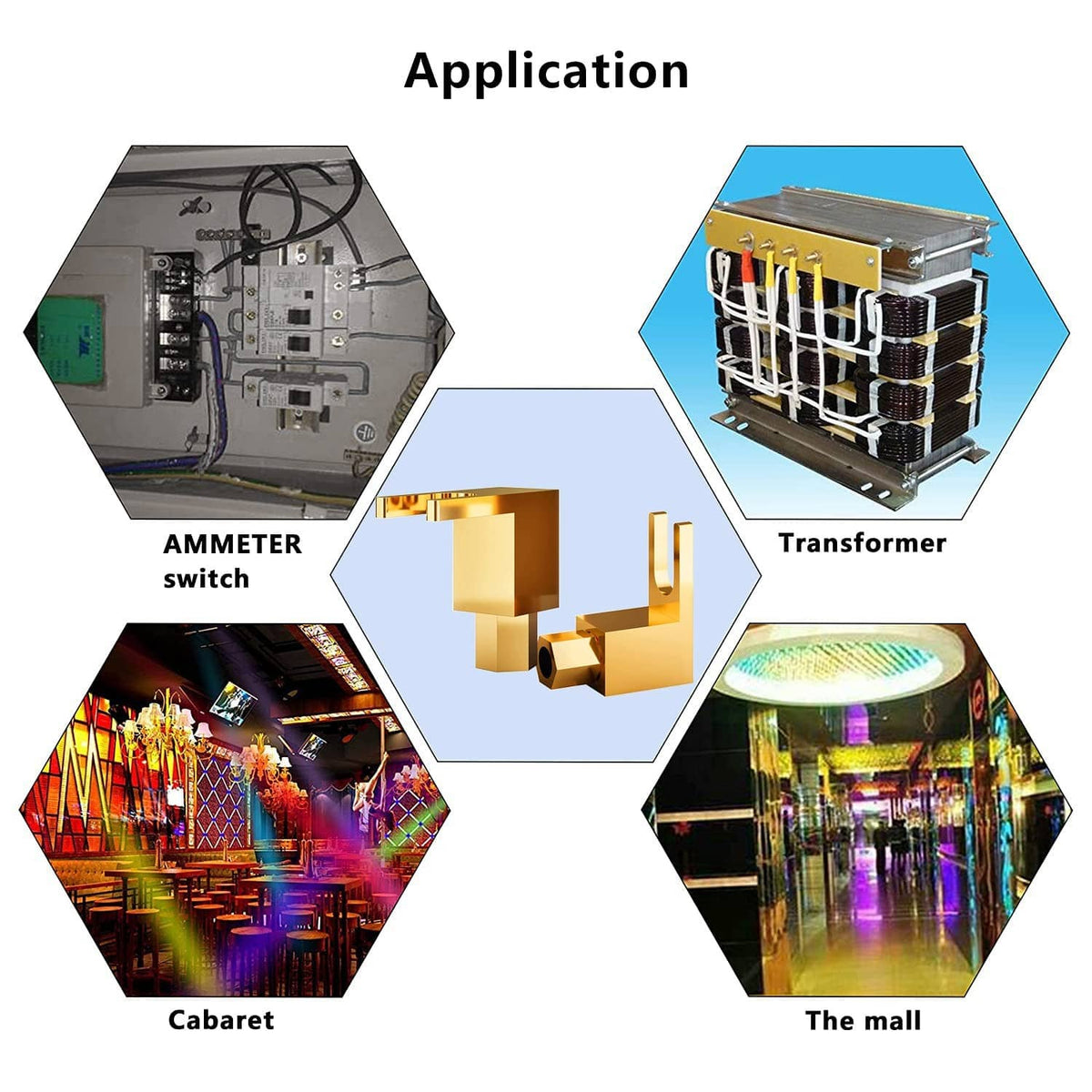 Gold spade plug connector application diagram with transformer and switch examples