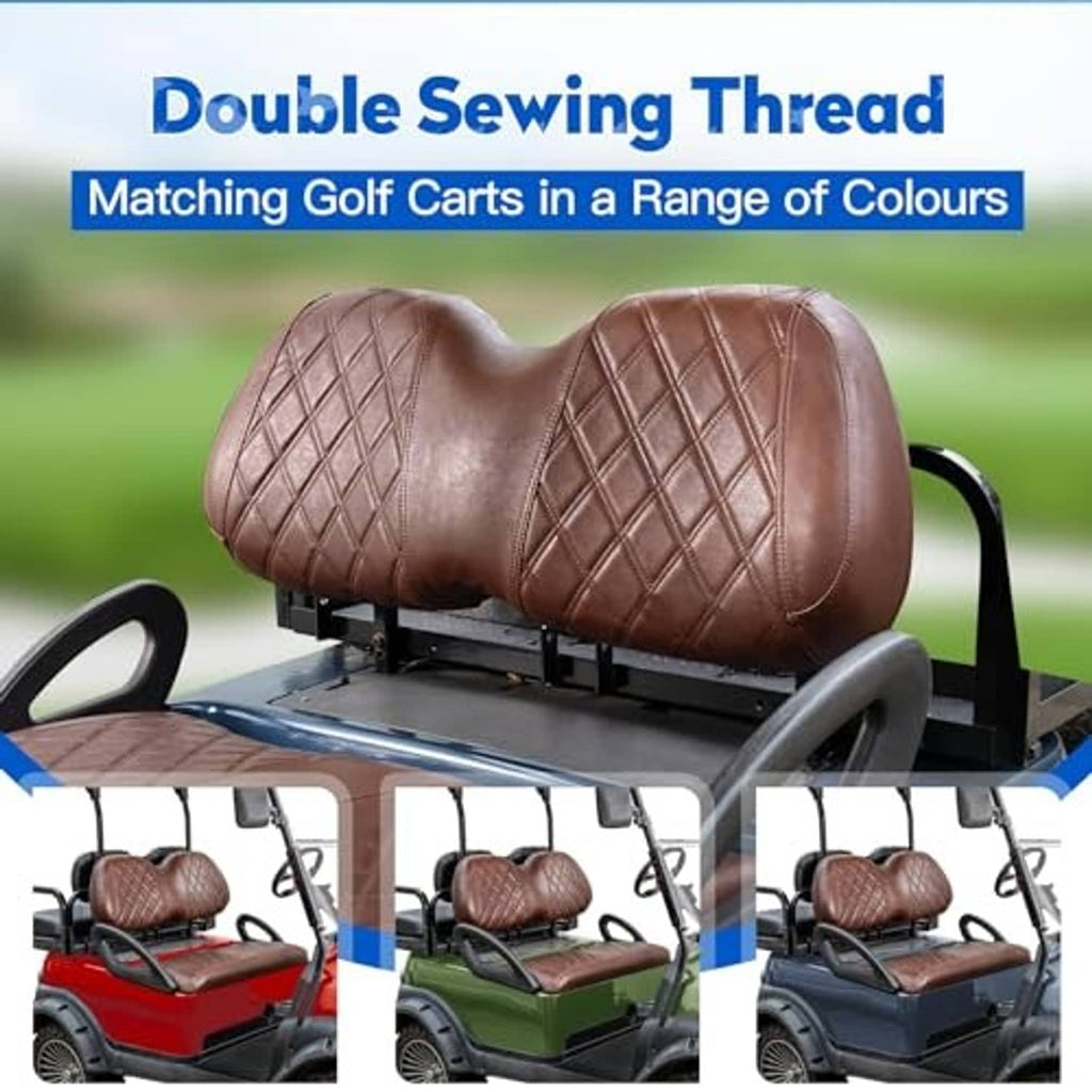 Brown diamond-quilt cushioned backrest and seat cover with double-stitched seams