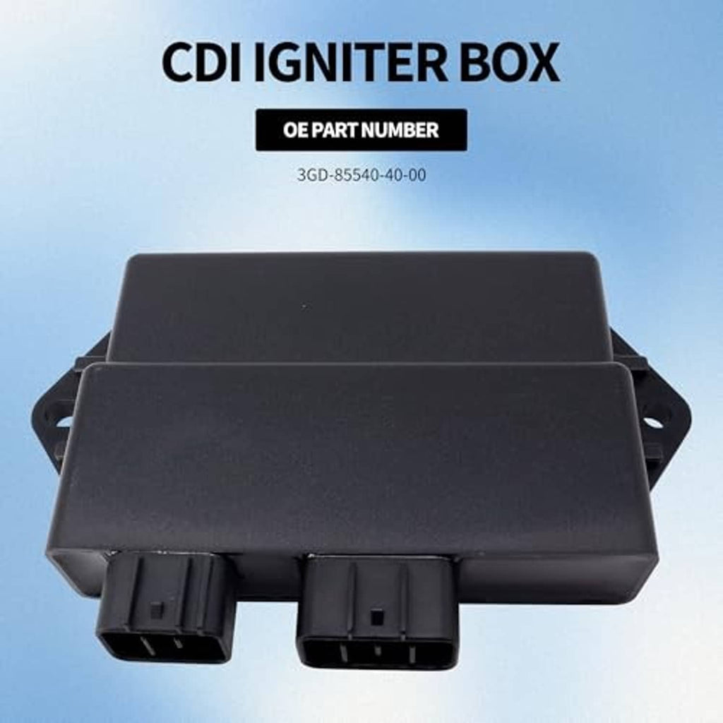Black CDI igniter box with two front multi-pin connectors and raised casing