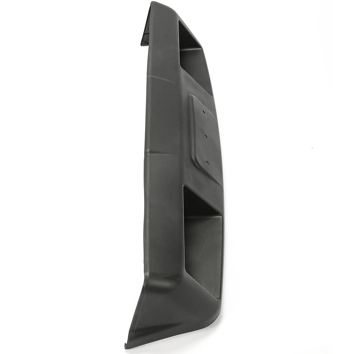 Side view of black golf cart front cowl panel with mounting tabs