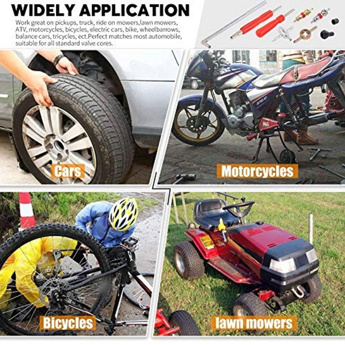 Valve core tool kit for cars, motorcycles, bicycles, and lawn mowers