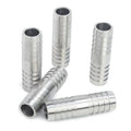 Stainless steel barbed hose splicer mender fitting with multiple ridged barbs