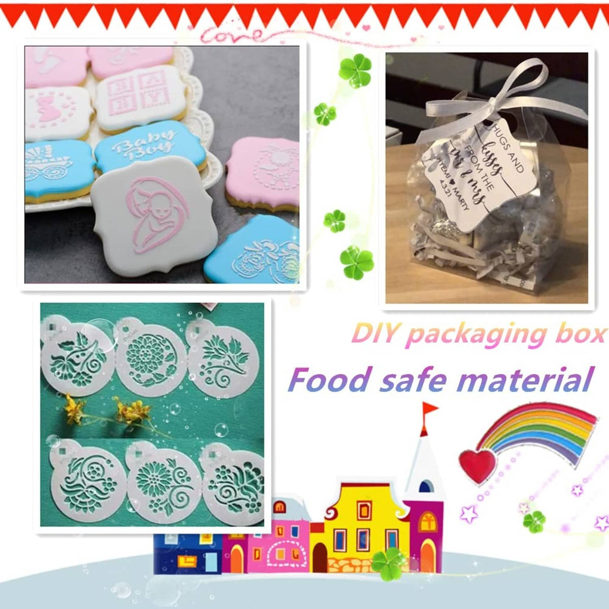 Transparent clear plastic stencil film pieces for DIY crafting and decoration