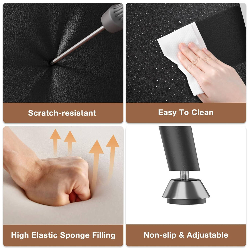 Black leather-look bar stool with scratch-resistant finish and easy-clean surface.